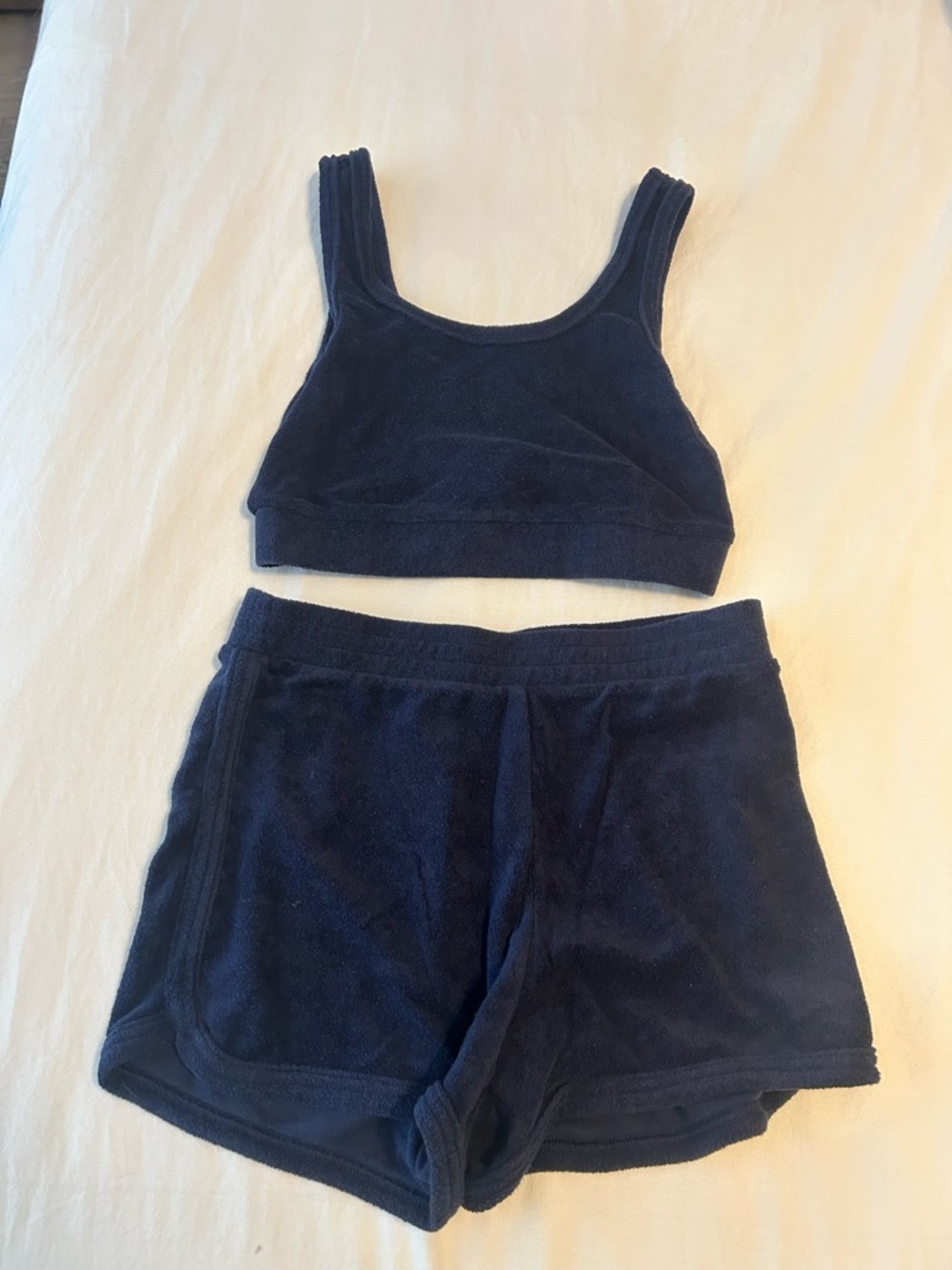 aerie Navy Blue Terry Cloth Lounge Set - Crop Top & Shorts